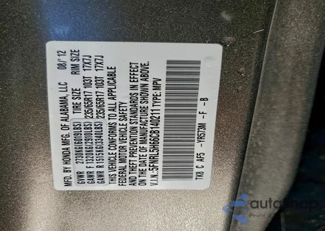 2012 Honda Odyssey Exl из США, поврежденный, VIN 5FNRL5H66CB140211